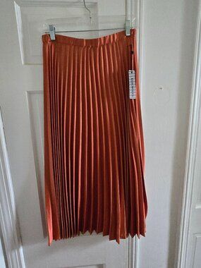Burnt Orange Midi Pleated Skirt